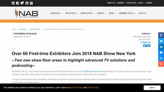 
                            7. Over 60 First-time Exhibitors Join 2018 NAB Show New York ...