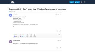 
                            2. Owncloud 8.2.1 Can't login thru Web Interface - no error ...