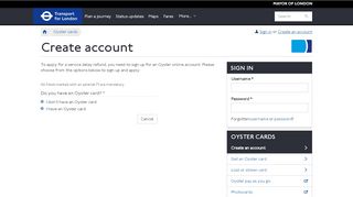 
                            6. Oyster online - Transport for London - Create account