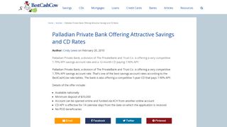 
                            7. Palladian Private Bank Offering Attractive Savings and CD Rates ...