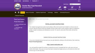 
                            5. Parent and Student Portal Information - Oyster Bay-East Norwich
