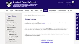 
                            5. Parent Center / Genesis: Parents - Randolph Township Schools