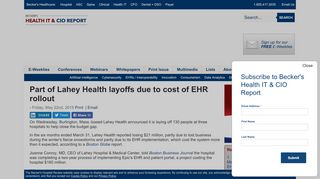 
                            8. Part of Lahey Health layoffs due to cost of EHR rollout