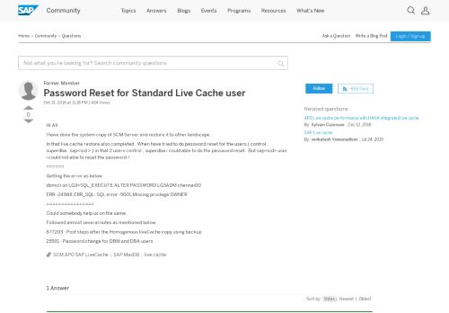 
                            5. Password Reset for Standard Live Cache user - SAP Q&A