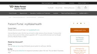 
                            3. Patient Portal: myWakeHealth | Wake Forest Baptist Health