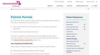 
                            2. Patient Portals | Adventist Health Tillamook, Tillamook OR