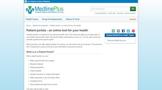 
                            9. Patient portals - an online tool for your health: MedlinePlus Medical ...