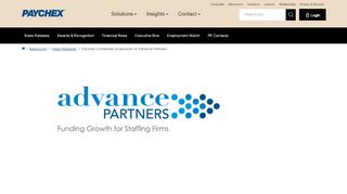 
                            9. Paychex Completes Acquisition of Advance Partners | Paychex