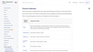 
                            8. Payment Gateways | Help | Zoho Subscriptions