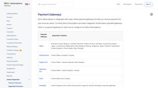 
                            4. Payment Gateways | Help | Zoho Subscriptions