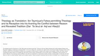 
                            6. (PDF) Theology as Translation: Ibn Taymiyya's Fatwa ...