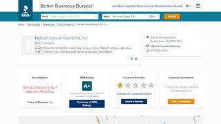
                            9. Pelican Leisure Sports PA, Inc. | Better Business Bureau® Profile