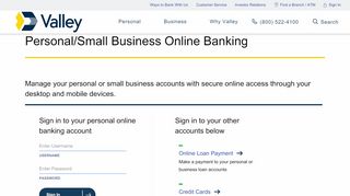 
                            4. Personal/Small Business Online Banking - Valley National Bank