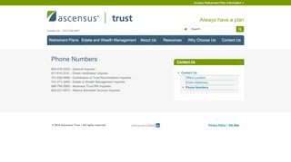 
                            9. Phone Numbers - Ascensus Trust