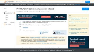 
                            10. PHPMyAdmin Default login password - Stack Overflow