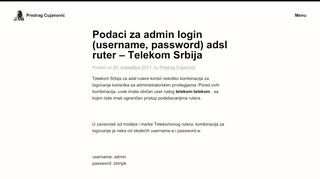 
                            9. Podaci za admin login (username, password) adsl ruter ...