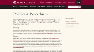 
                            8. Policies & Procedures: Housing and Residence Life: Alma College