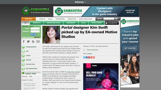 
                            8. Portal designer Kim Swift picked up by EA-owned Motive ... - Gamasutra