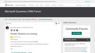 
                            2. Portals: Redirect not working - Microsoft Dynamics CRM Forum ...