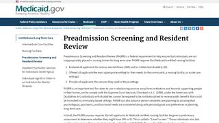 
                            3. Preadmission Screening and Resident Review | Medicaid.gov