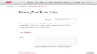 
                            7. Preferred or Wizard Profile Update | Avis Rent a Car