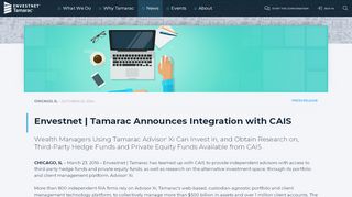 
                            9. Press Release - Envestnet | Tamarac Announces Integration with CAIS
