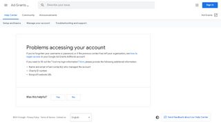 
                            3. Problems accessing your account - Ad Grants Help