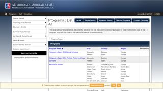 
                            9. Programs > List All > AU Abroad