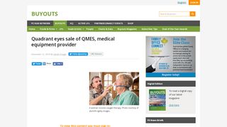 
                            5. Quadrant eyes sale of QMES, medical equipment provider - PE Hub