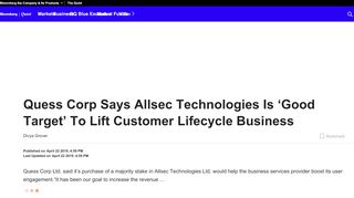 
                            8. Quess Corp Says Allsec Technologies Is 'Good Target' To Lift ...