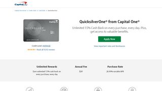 
                            9. QuicksilverOne - Unlimited 1.5% Cash Back | Capital One