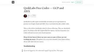
                            5. QwikLabs Free Codes — GCP and AWS - sathish vj - Medium