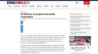 
                            8. R1 RCM Inc. to Acquire Intermedix Corporation | EMS World
