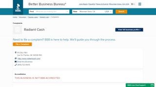 
                            2. Radiant Cash | Complaints | Better Business Bureau® Profile