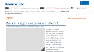 
                            4. RailYatri app integrates with IRCTC - The Hindu BusinessLine