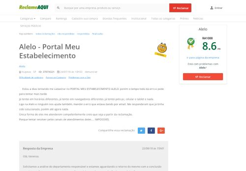 
                            6. Reclame Aqui - Alelo - Alelo - Portal Meu Estabelecimento