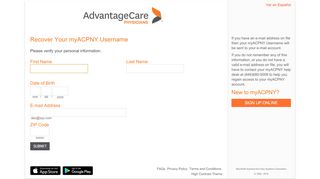 
                            2. Recover Your myACPNY Username - myACPNY - Login Page