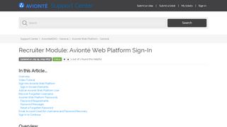 
                            1. Recruiter Module: Avionté Web Platform Sign-In – Support Center