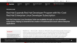 
                            5. Red Hat Expands Red Hat Developer Program with No-Cost Red Hat ...