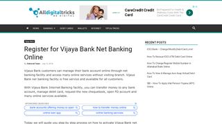 
                            9. Register for Vijaya Bank Net Banking Online - AllDigitalTricks