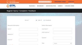 
                            3. Register Query / Complaint / Feedback | GTPL