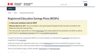 
                            4. Registered Education Savings Plans (RESPs) - Canada.ca
