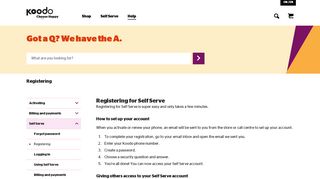 
                            2. Registering for Self Serve | Help | Koodo Mobile