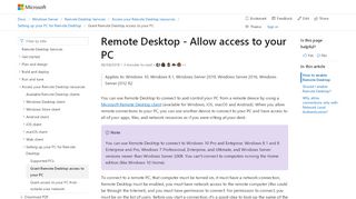 
                            7. Remote Desktop - Allow access to your PC | Microsoft Docs