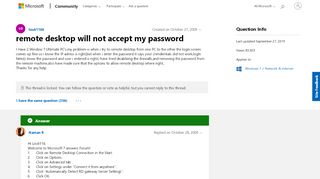 
                            4. remote desktop will not accept my password - Microsoft ...