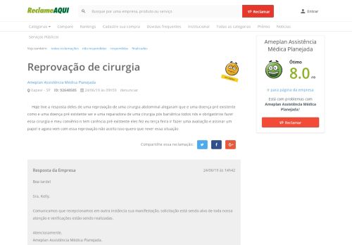 
                            8. Reprovação de cirurgia - Ameplan Assistência Médica ...