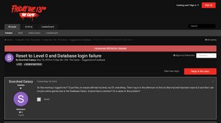 
                            5. Reset to Level 0 and Database login failure - Friday the ...