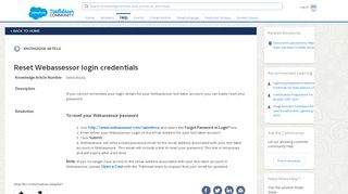 
                            4. Reset Webassessor login credentials - Salesforce Help