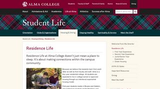 
                            2. Residence Life: Student Life: Alma College