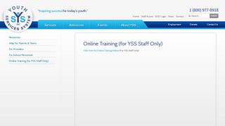 
                            8. Resources > Online Training (for YSS Staff Only) - Youth Services